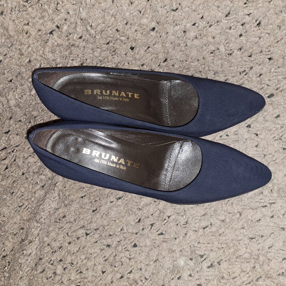 BRUNATE-Italy-Dark Navy Peu de Soie-Colorful Round Heel-Sz 36.5-Excellent - Picture 7 of 8